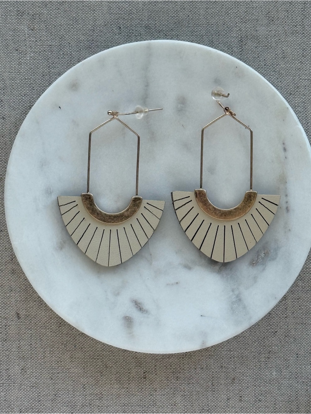 Geometric Fan Drop Earrings in Cream and Gold